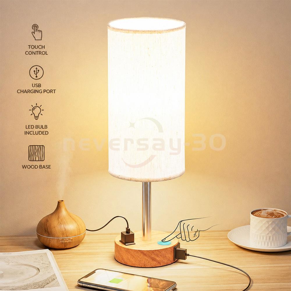 Bedside Table Lamp for Bedroom - 3 Way Dimmable Touch Lamp USB C Charging Ports gallery