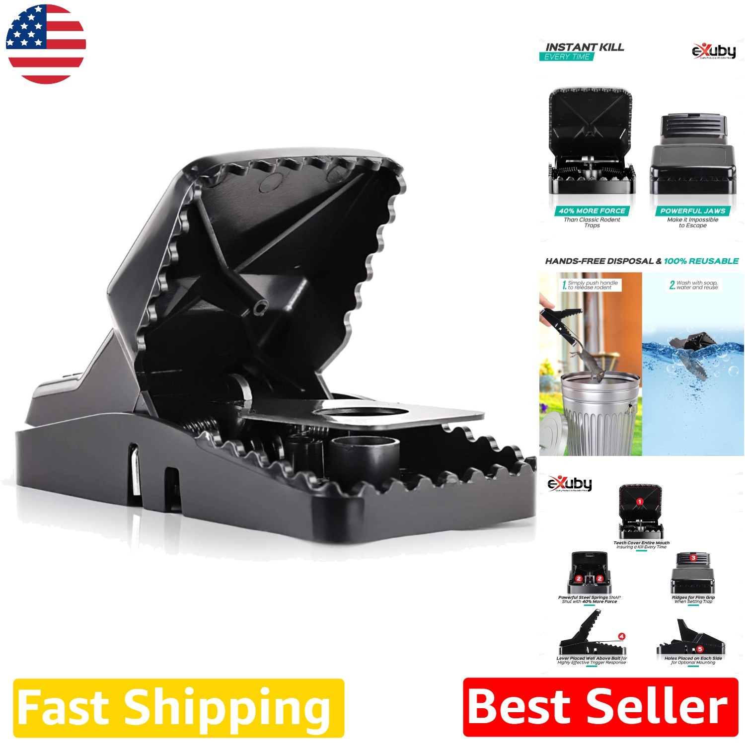 Washable Rat Traps 4PK - Large Snap Trap Instant Kill Reusable Mouse Control gallery
