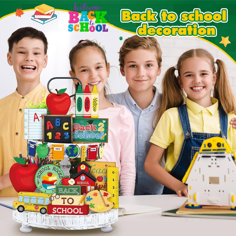 19 Pcs Back to School Decorations Back to School Tiered Tray Decor Fun Appreciat gallery