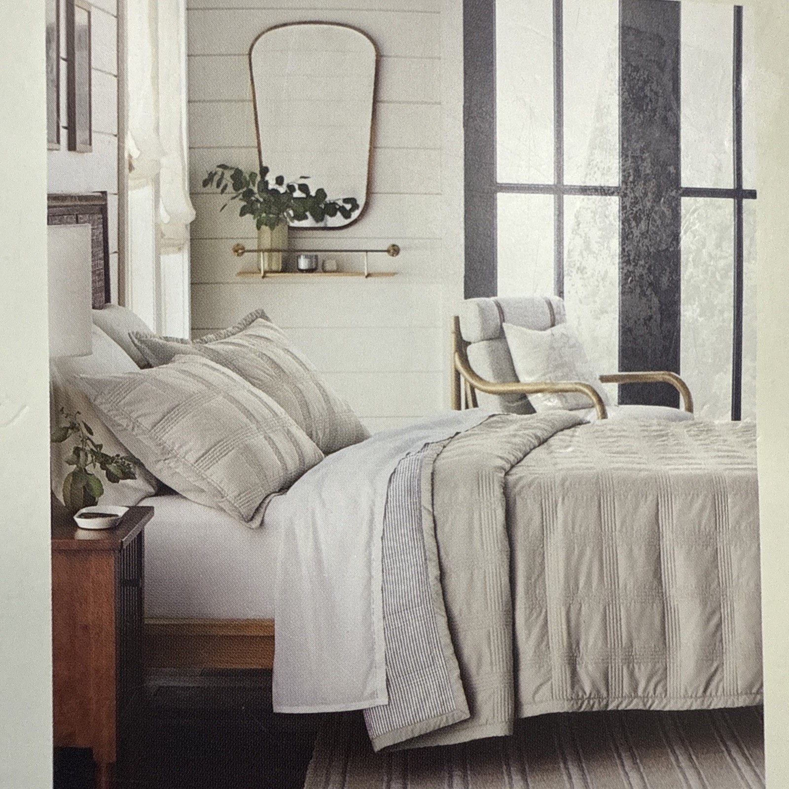 Full/Queen Grid Stitched Quilt Taupe/Green/Cream - Hearth & Hand with Magnolia gallery