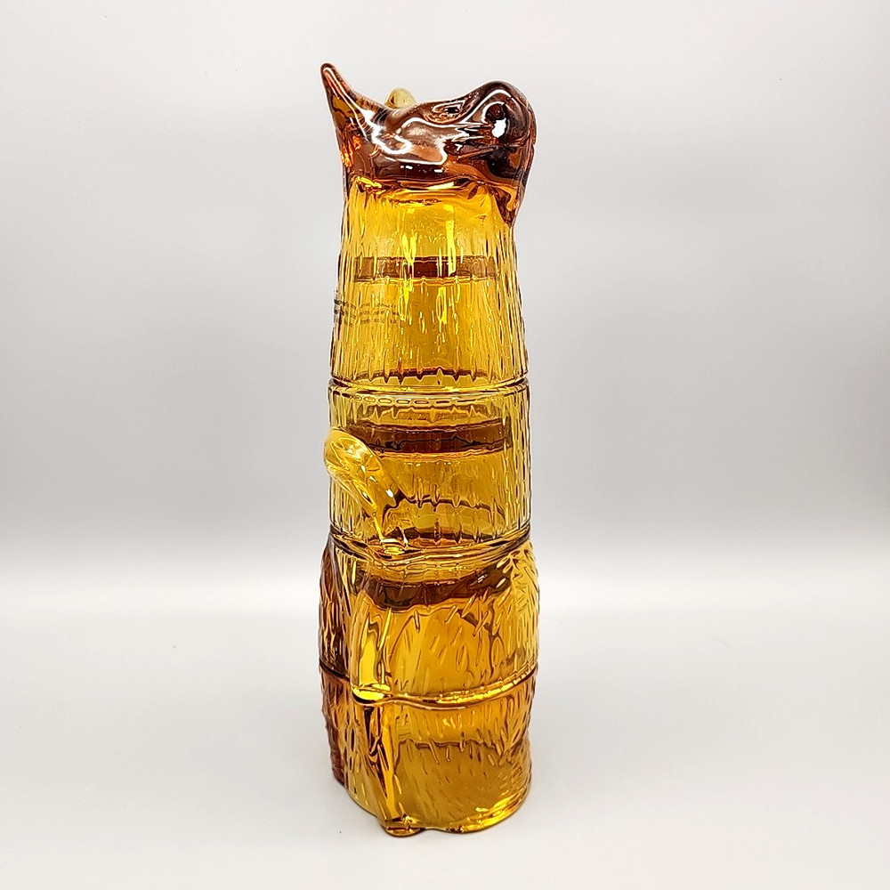 DOIY Ginger Kitty Design Amber Cat Stacking Glasses Set of 4 Novelty Drinkware