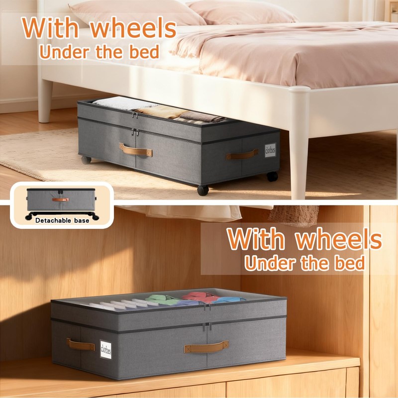 2 Pack Under Bed Storage with Wheels 65L XXL Large Under Bed Storage Containe... gallery