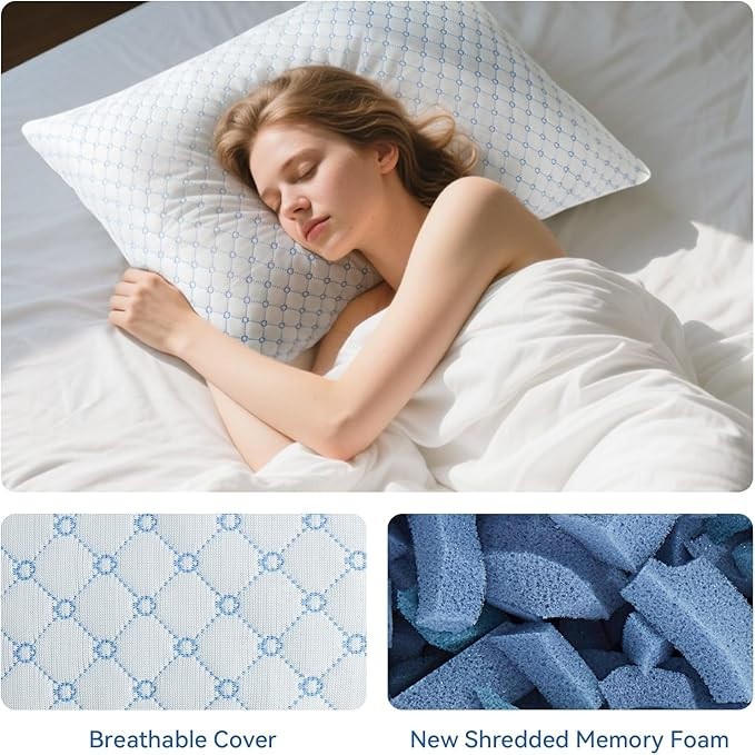 Set of 2 Queen Size Cooling Bed Pillows for Sleeping Shredded Memory Foam Pillow gallery