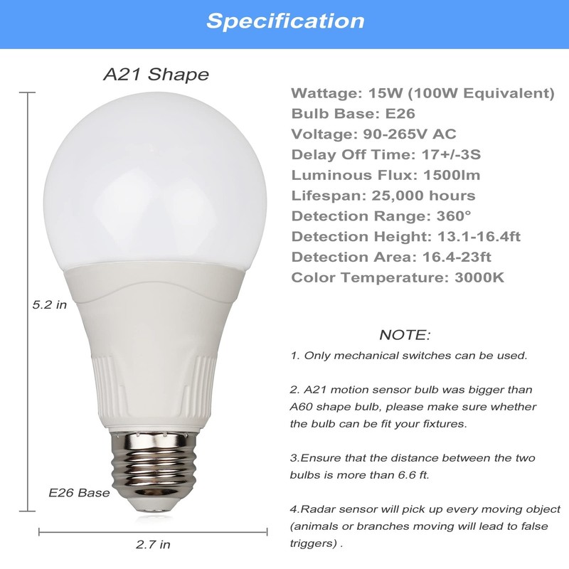 Greenic Radar Motion Sensor Light Bulbs, 3000K Warm White 15W (100W gallery