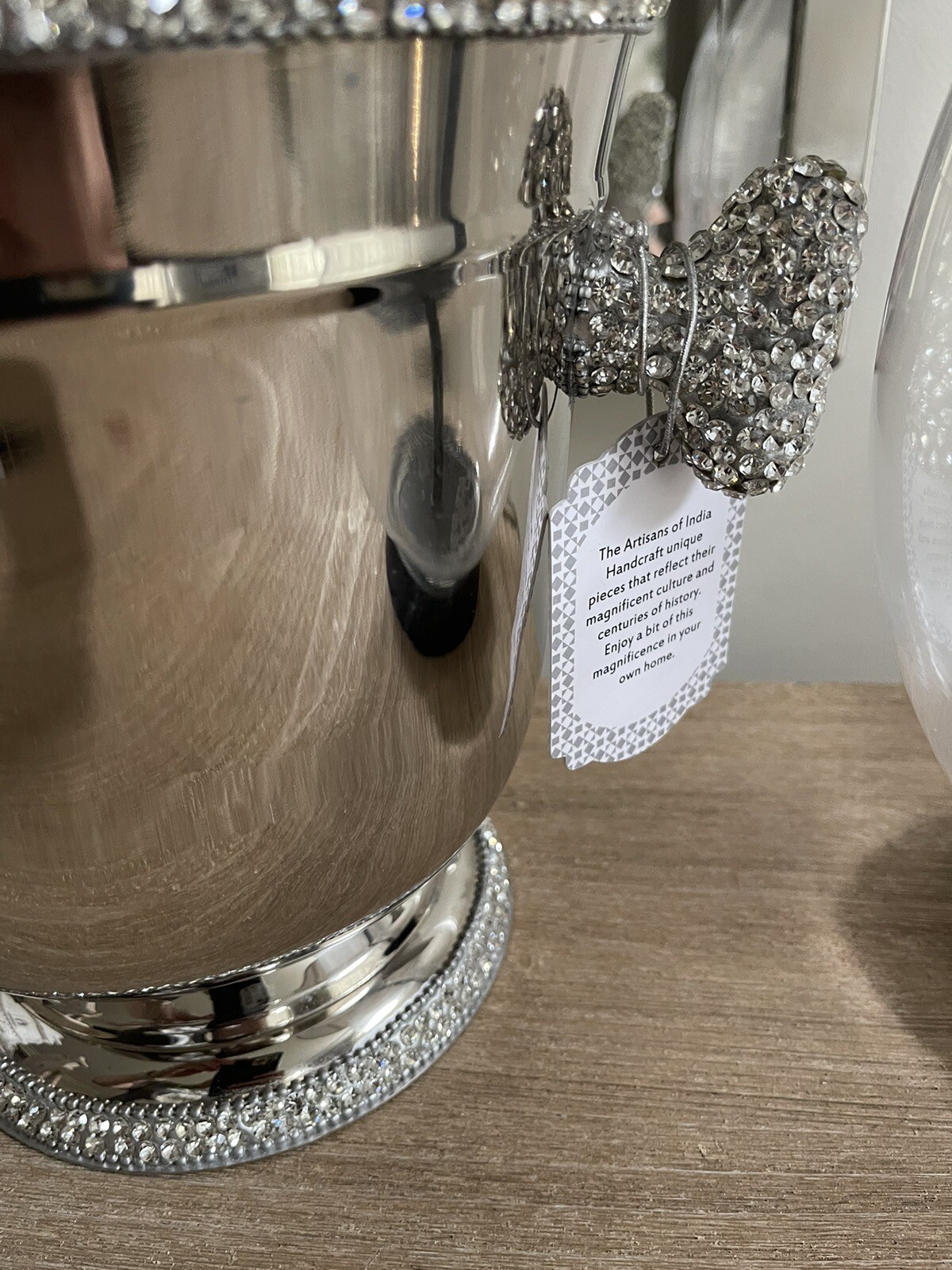 Tahari Home Silver Champagne Ice Bucket Wine Chiller Crystal Trims ~ New ~ gallery