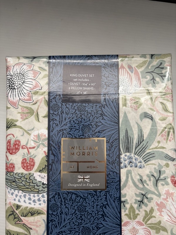 WILLIAM MORRIS Strawberry Thief Summer White Floral 3PC KING Duvet Cover Set NWT gallery