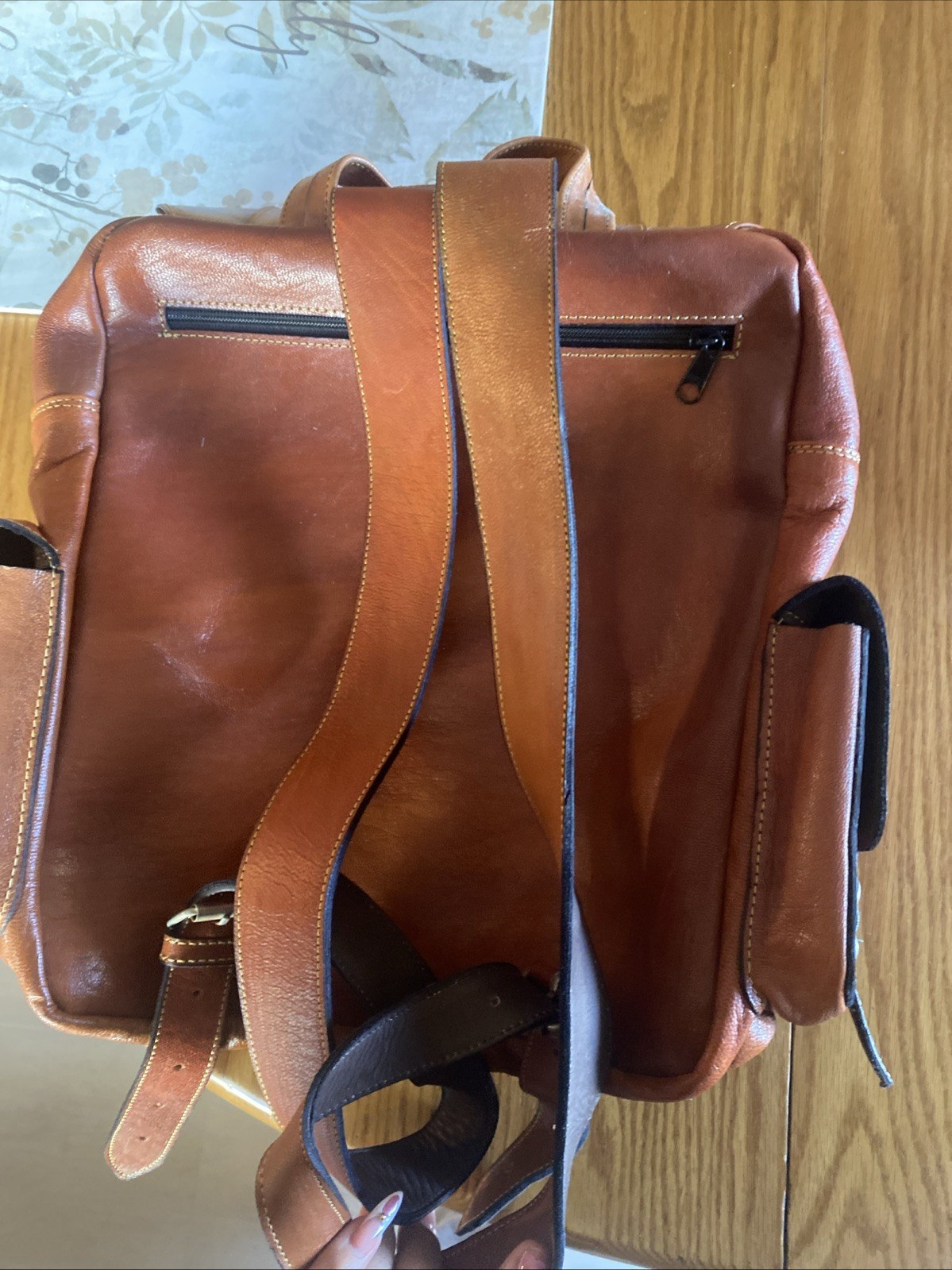Handcrafted Brown Leather Backpack with Wool Accent, "Inca Explorer" 3