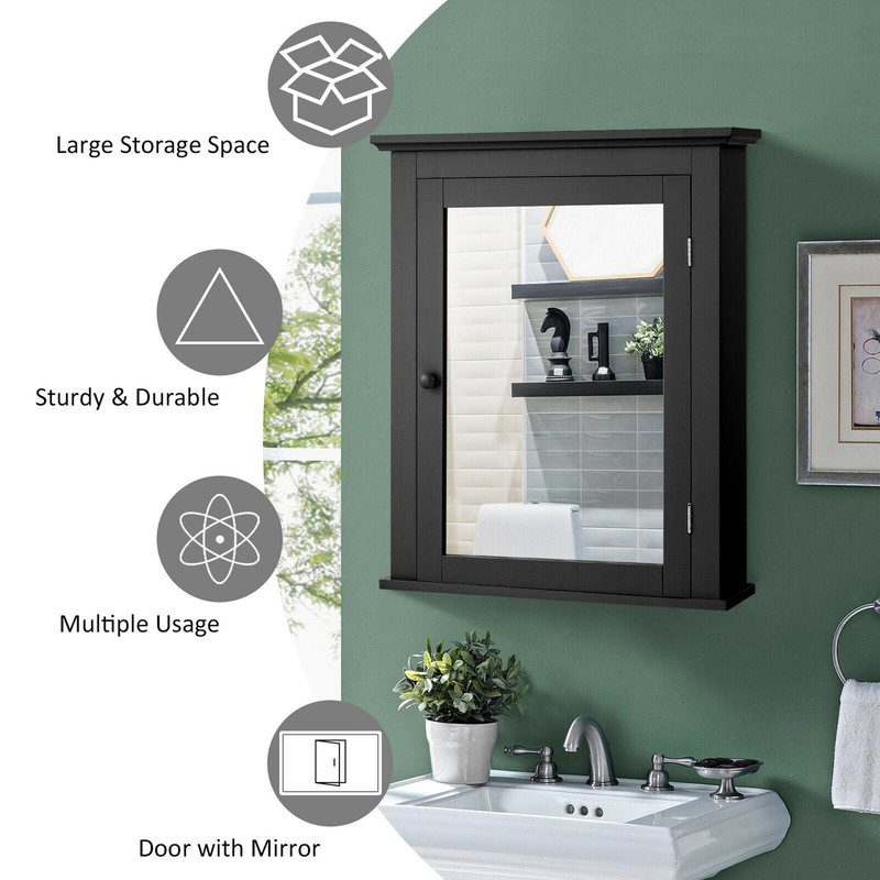 Bathroom Mirror Cabinet Wall Mounted Adjustable Shelf Medicine Black gallery