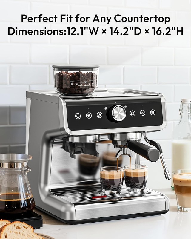 EUHOMY Espresso Machine with Grinder, 20 Bar Coffee Maker - Silver - Model CM002 gallery