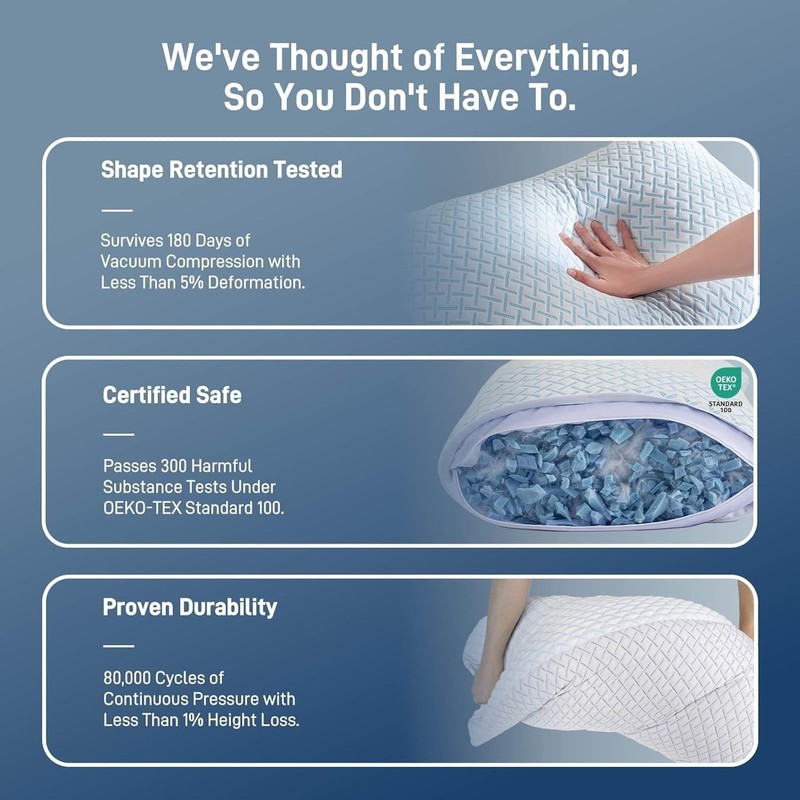 2 Pack Shredded Memory Foam Cooling Bamboo Viscose Pillow Ice Silk & Gel Infused gallery