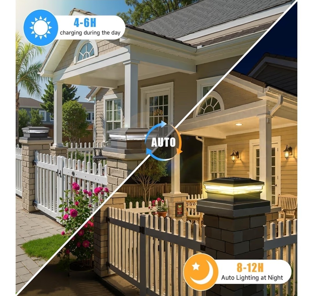 12 Pack Solar LED Deck/Fence Post Cap Lights Warm White Black Waterproof gallery