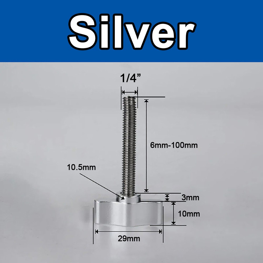 Thread 1/4" Thumb Screws Aluminium+Stainless Hand Grip Knob Bolts Length 6~100mm gallery