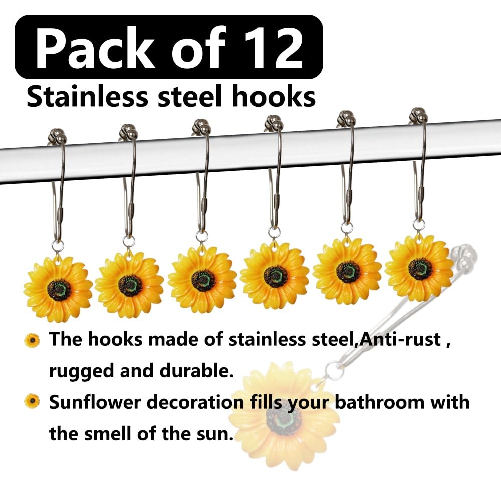 Sunflower Shower Curtain Hooks Decorative Yellow Flowers Daisy Silver gallery
