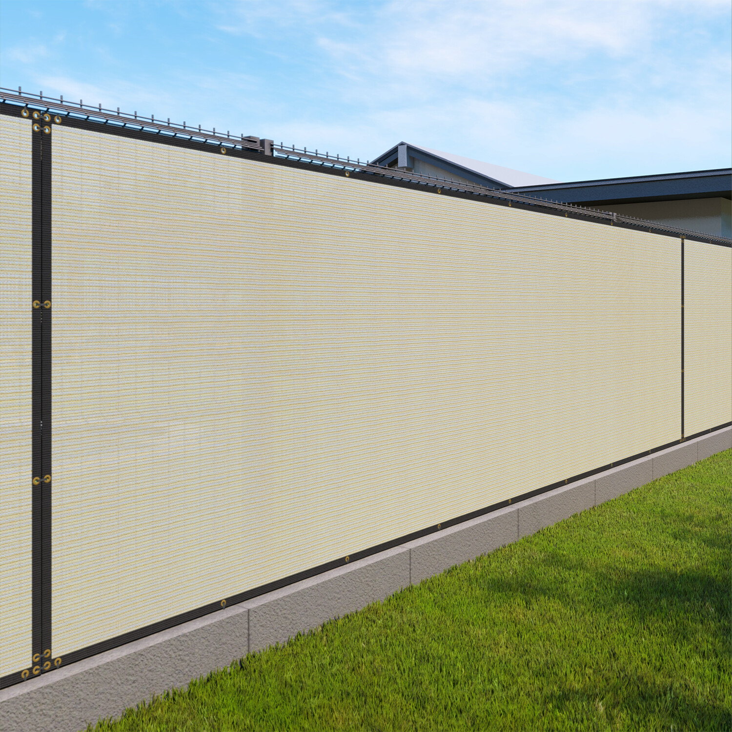 7ft beige Fence Privacy Screen Commercial 95% Blockage Mesh Fabric w/Gromment gallery