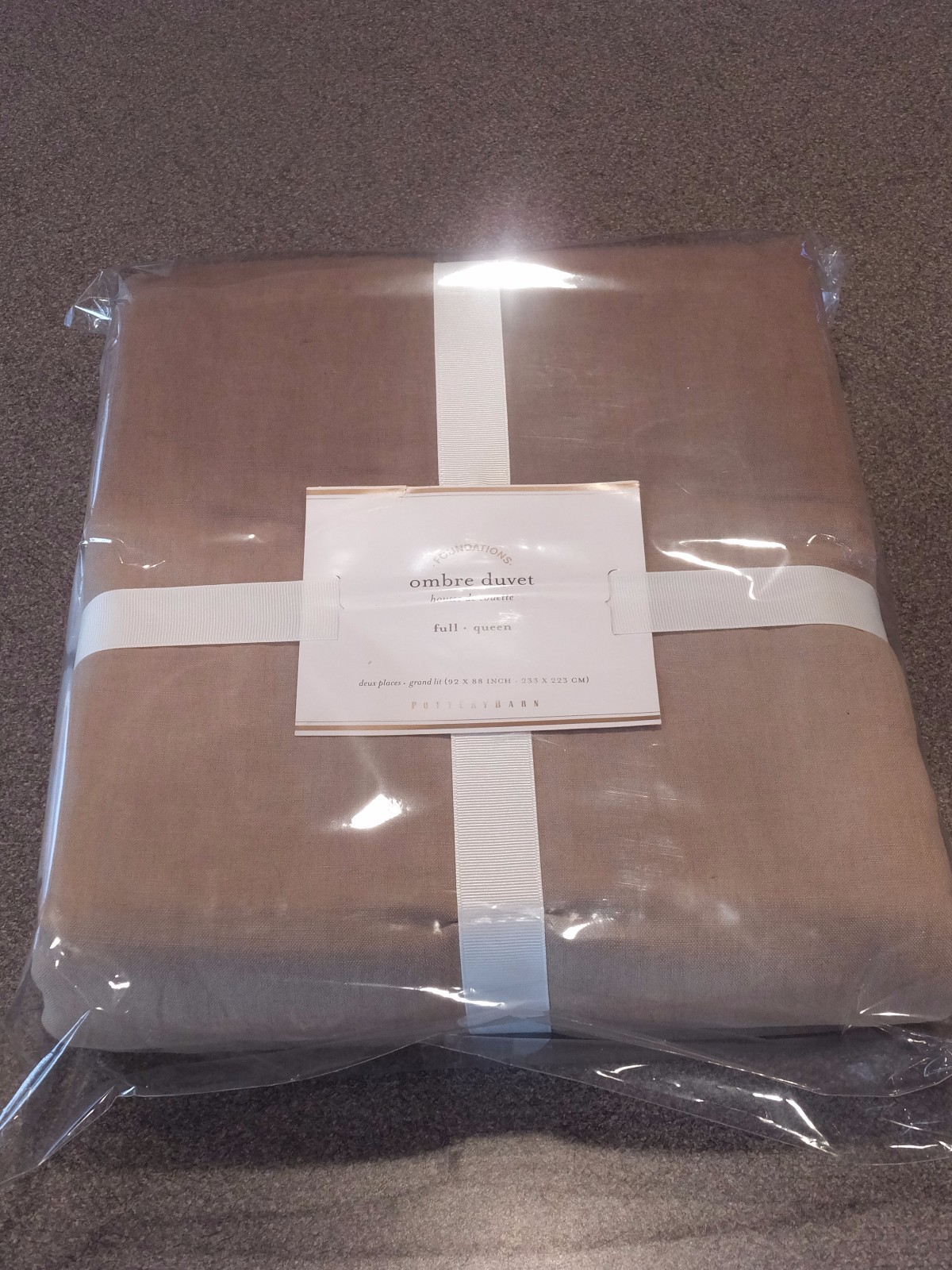NEW 3PC Pottery Barn Ombre Linen Queen Duvet w 2 Std Shams gallery