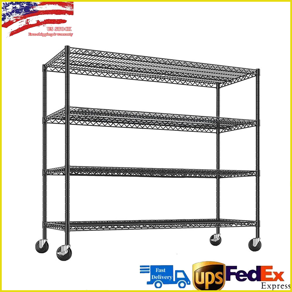 4-Tier Wire Storage Shelves with Wheels 2200LBS Shelving Unit 55.55''x24''x75''