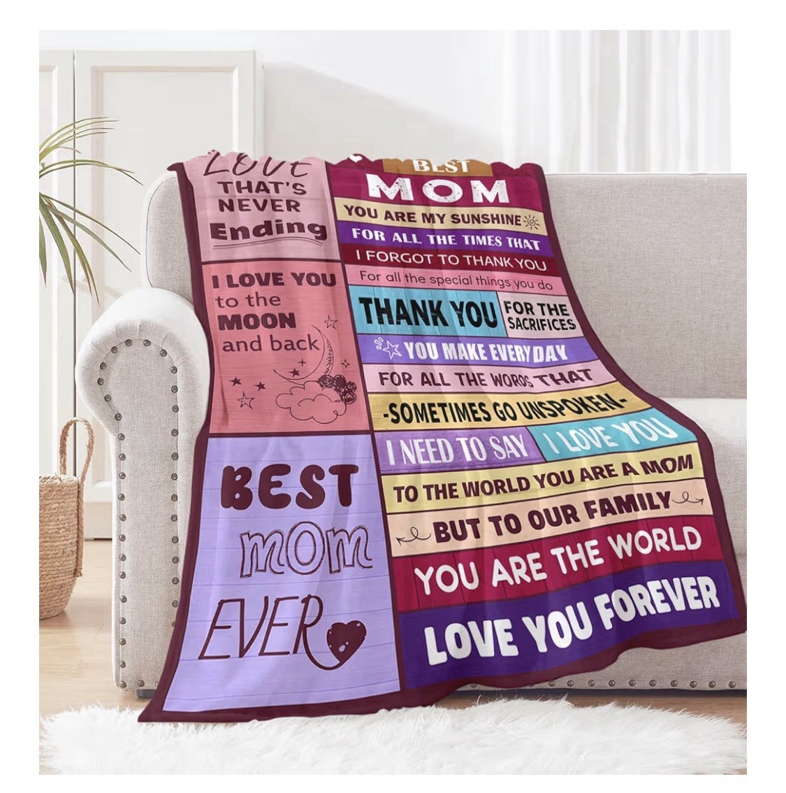 Best Mom Inspirational Text Throw Blanket 50x60in Multicolor Machine Wash gallery