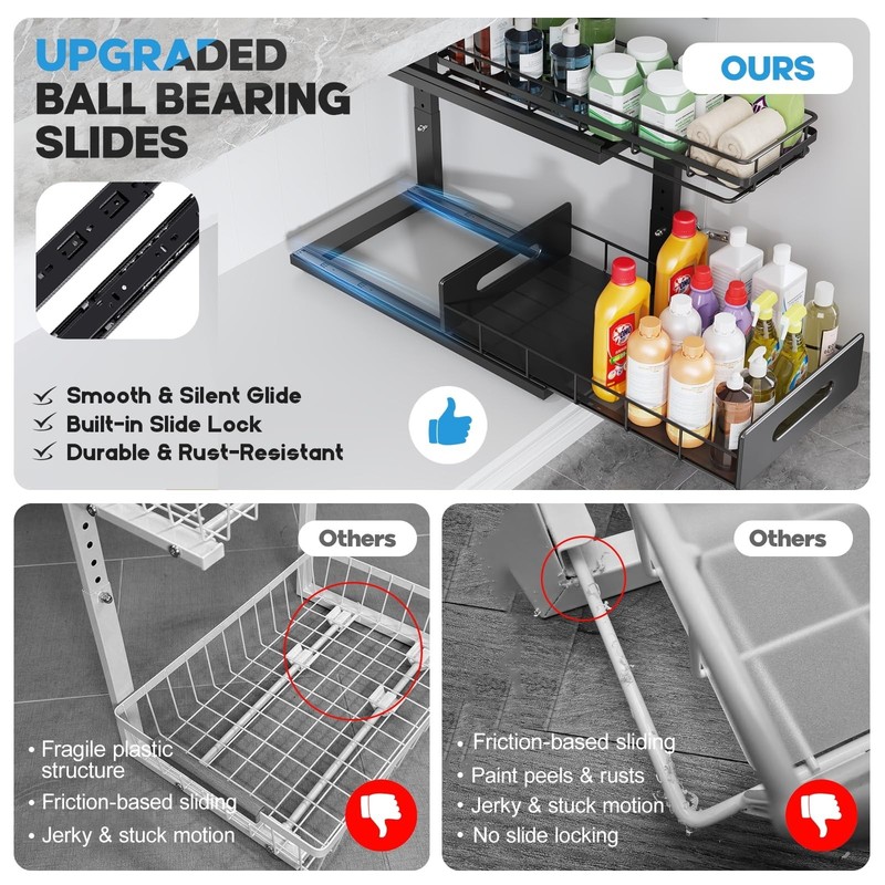 Under Sink Organizer Upgrade To Professional Rails,2-Tier Dual Pull Out Cabin... gallery