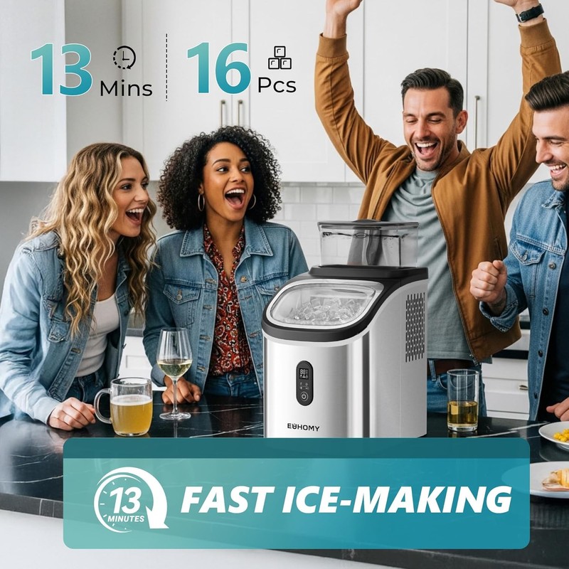 Euhomy Ice Cube Maker 34Lbs Countertop w/ Water Tank, Auto-Clean, Scoop & Basket gallery