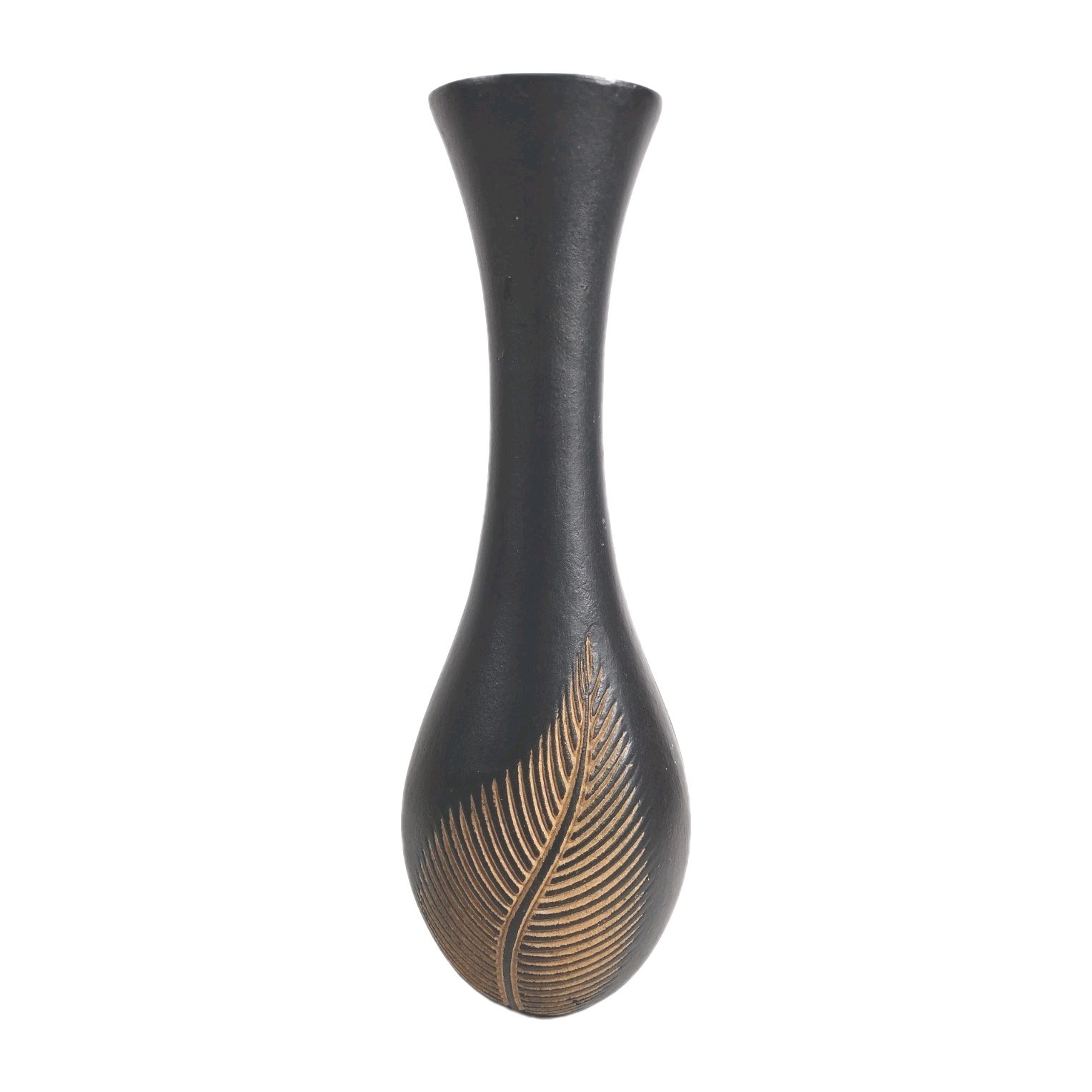 Vtg African Vase Hand Carved Leaf Design 15 In Tall 1 Lb 6 Oz. gallery
