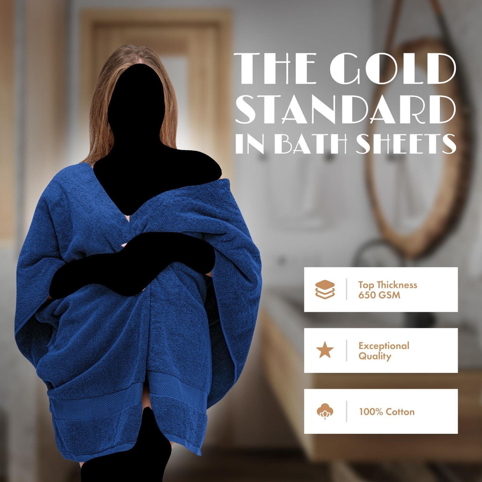 Luxury Bath Sheet Towels Extra Large 35x70 2 Pack Blue Highly Absorbent 650 GSM gallery