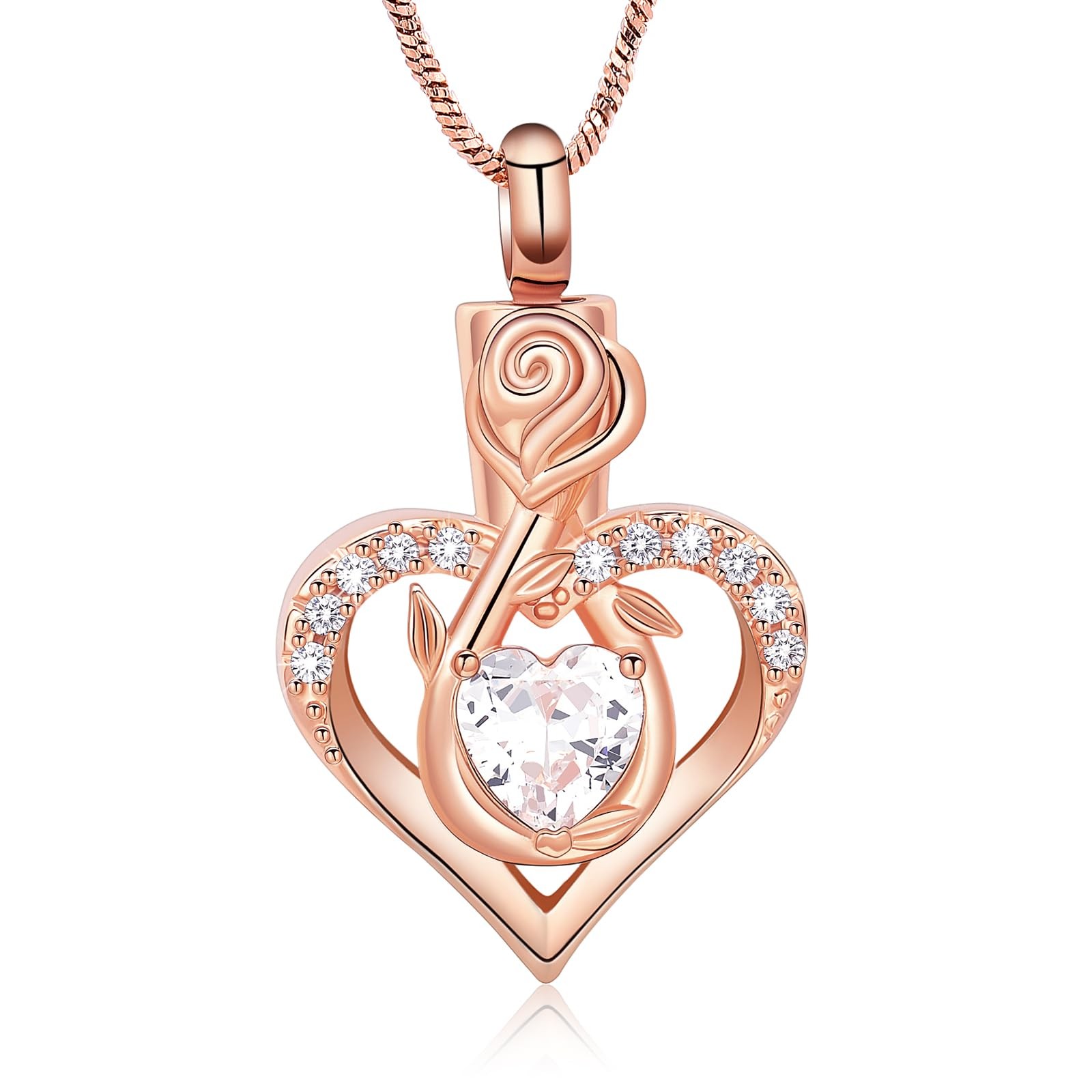 Yinplsmemory Infinity Heart Urn Ashes Necklace for Women Girl Rose gold-clear gallery