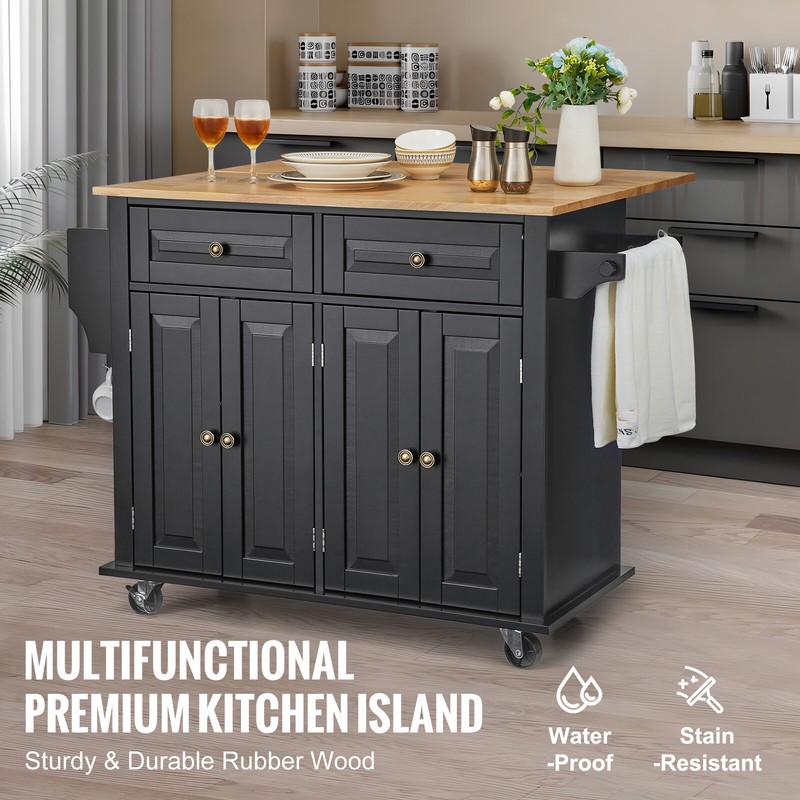 VEVOR Kitchen Island Cart Rolling Storage Cabinet on Wheel with Drawer & Shelves gallery