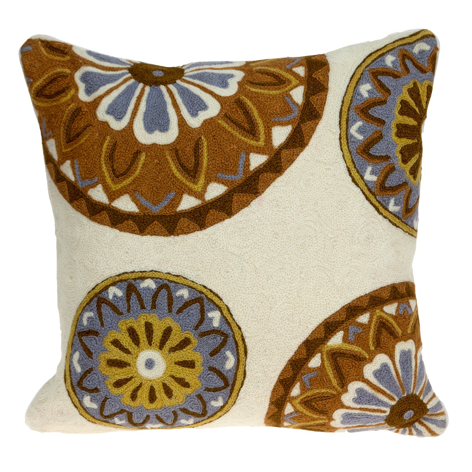 Parkland Collection Klover Beige Wool Embroidered Floral 20" x 20" Throw Pillow gallery