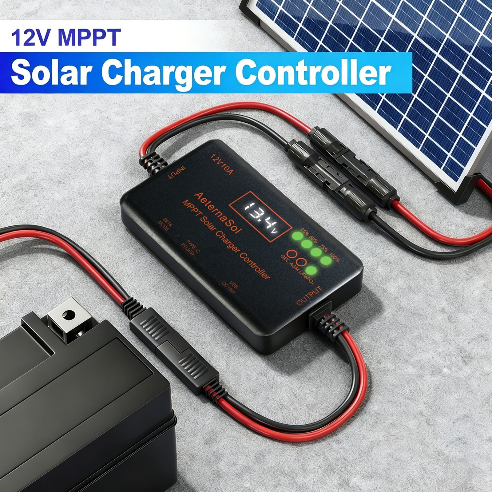 10A 12V MPPT MINI Solar Charge Controller with LCD for LiFePO4,AGM,Gel Battery gallery