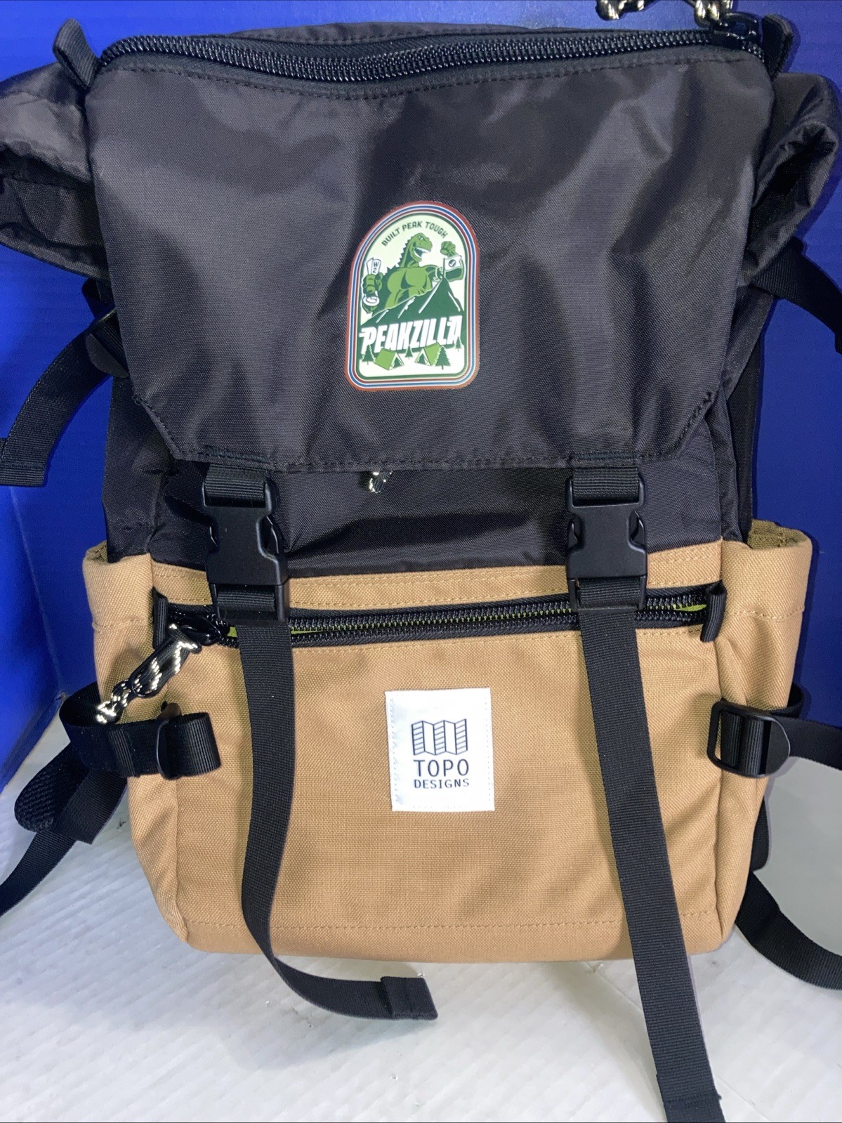 Topo Designs Hiking Backpack Black Brown Canvas Padded Straps External Pockets 4
