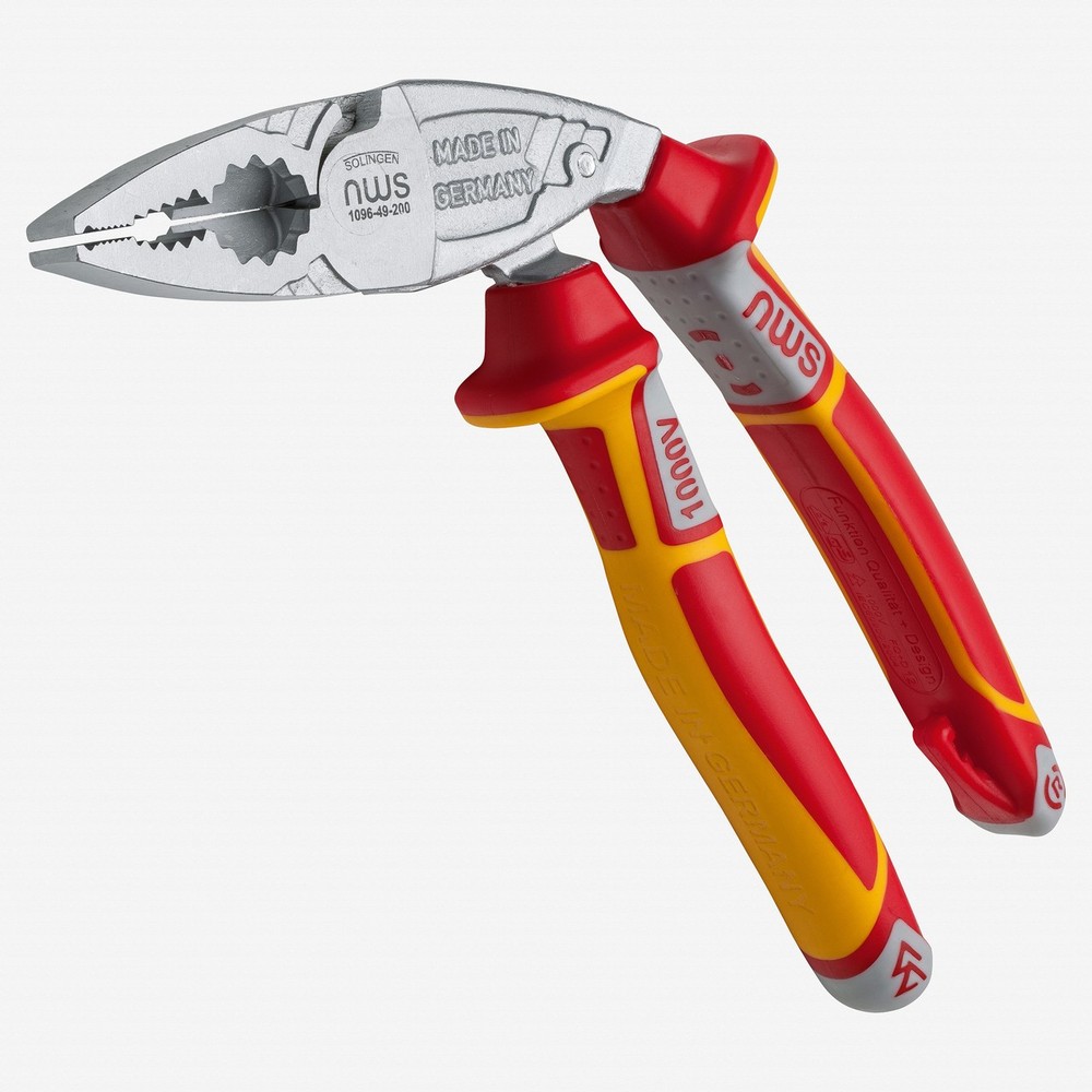 NWS 8" Ergonomic High Leverage Combination Pliers ErgoCombi VDE - Matte Chromium
