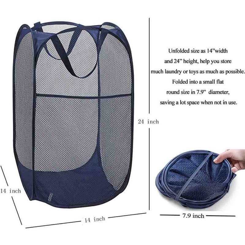Convenient and practical foldable mesh pop-up laundry basket (2-Pack | Blue) gallery