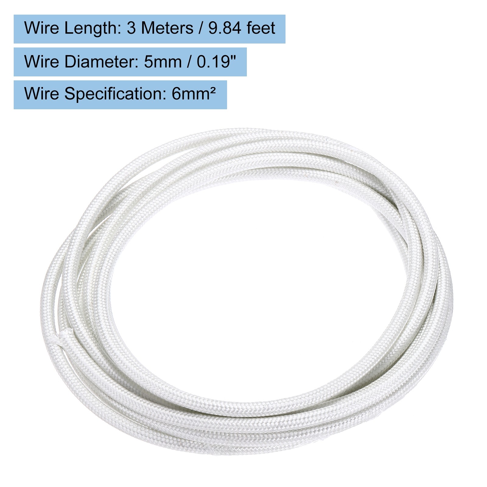 3m/9.84ft 9AWG Flexible Mica Cable, High Temperature, Braided White gallery