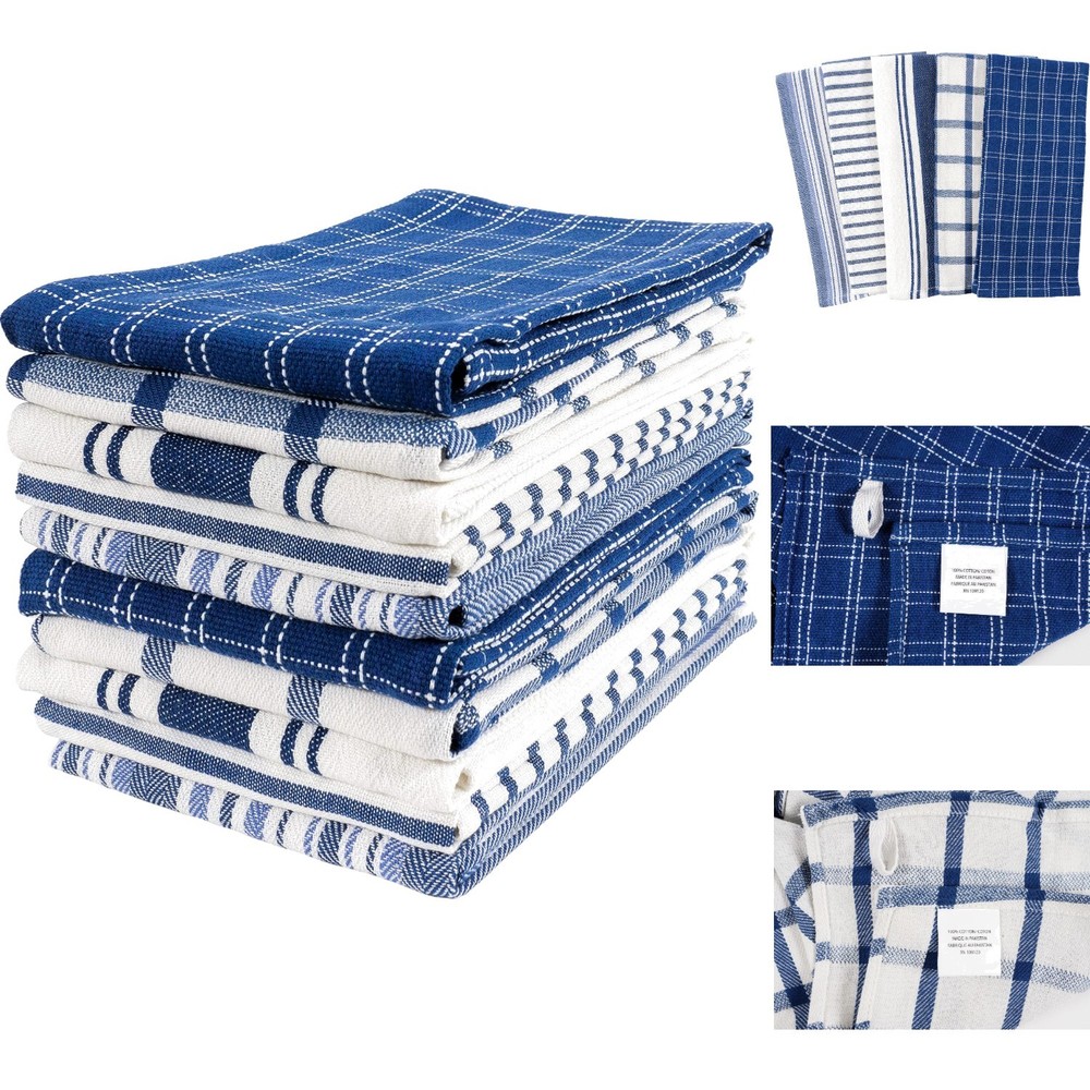 Assorted 10 Pack Flat Kitchen Towels 100% Cotton Ultra Absorbent and Fast-Drying