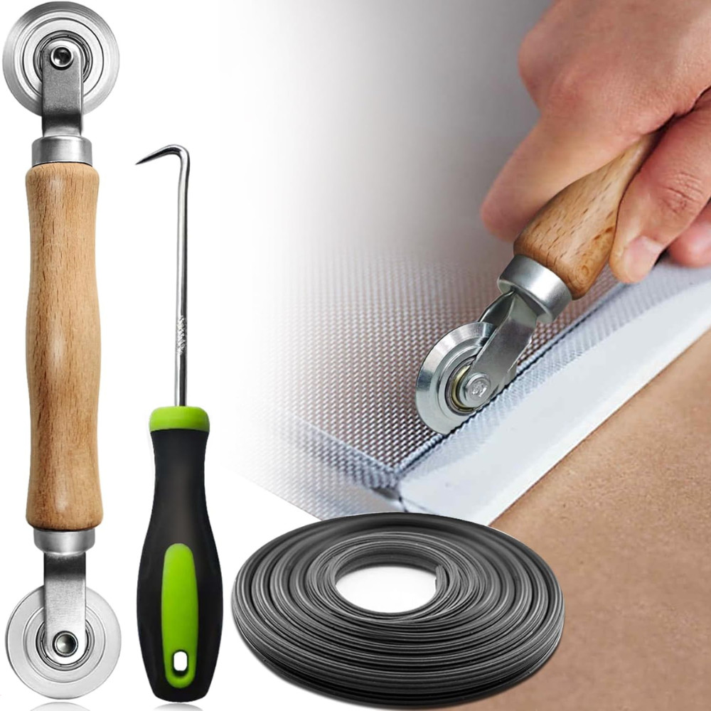 3in1 Window Screen Repair Kit Roller Tool w/ 32FT Spline & Hook gallery