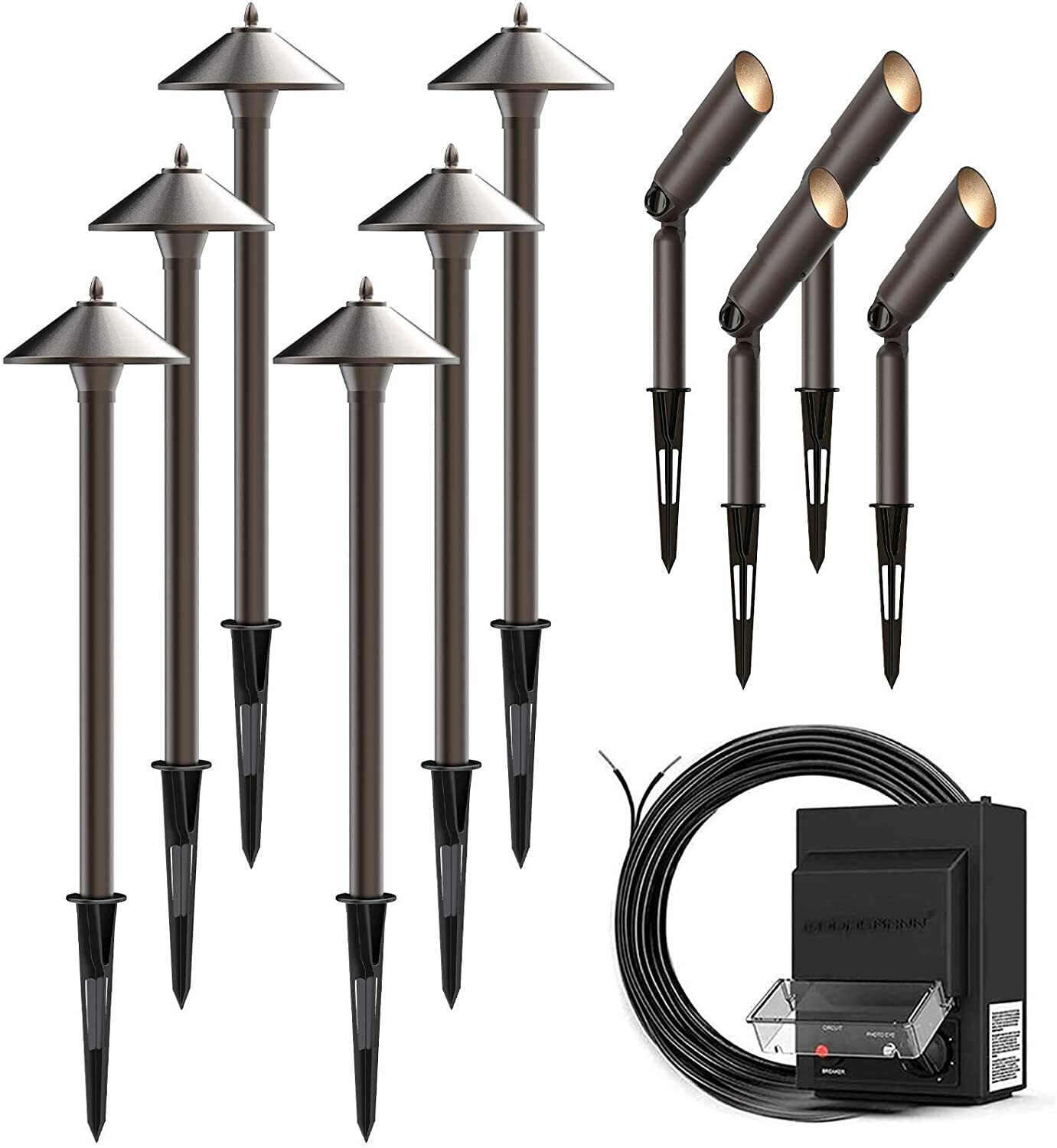 GOODSMANN Landscape Lighting Kit Low Voltage Transformer and 10-Piece Spot Light gallery