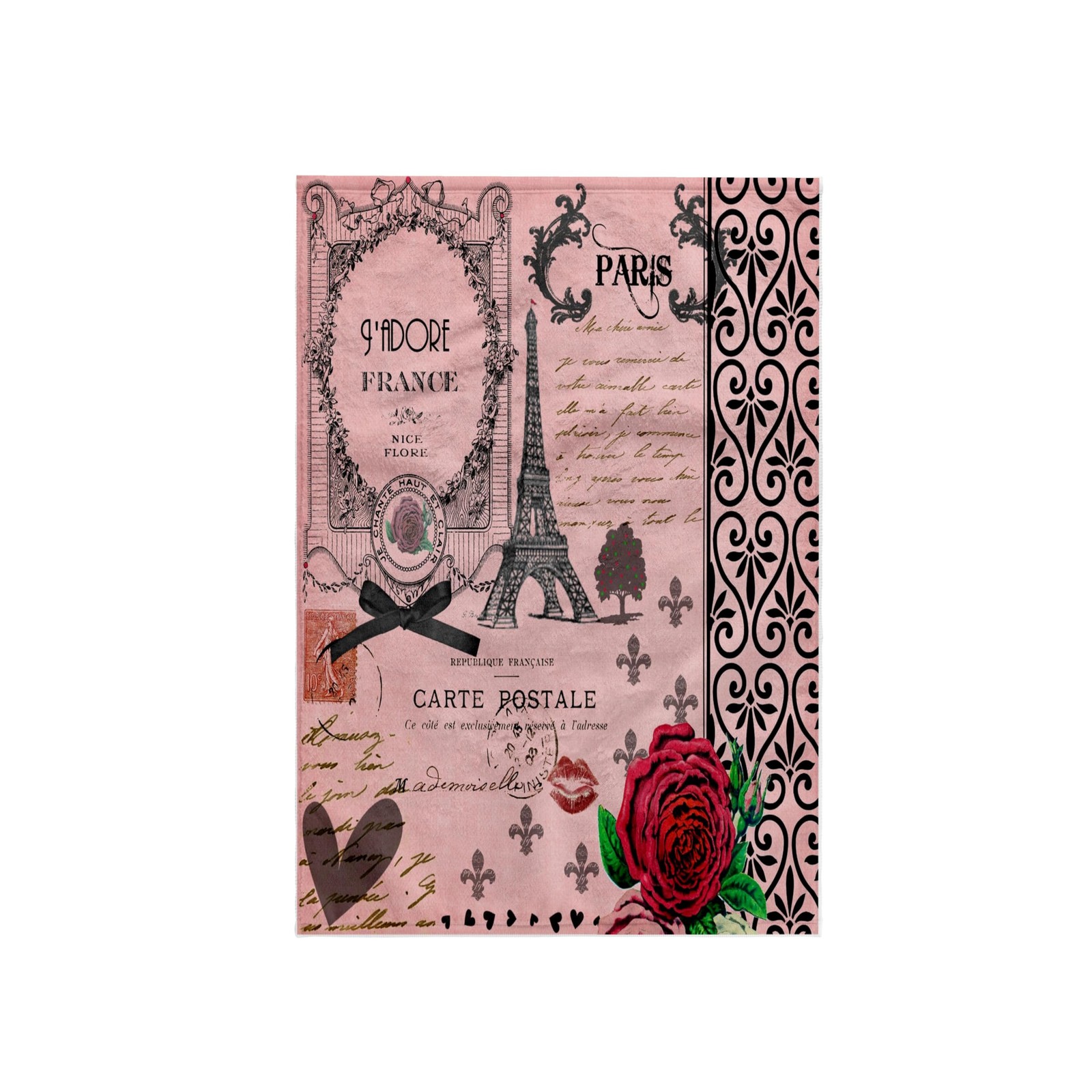 3dRose Vintage Pink Paris Eiffel Tower Red Rose Girly Gothic 15x22 Towel gallery
