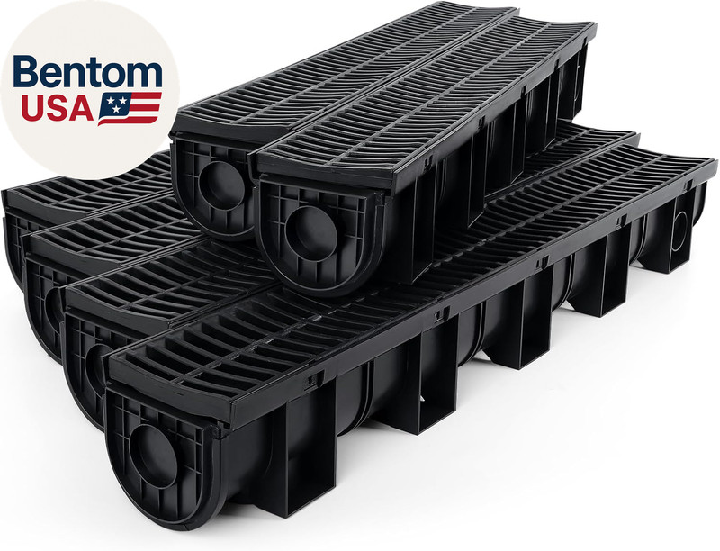 Trench Drain System, Channel Drain with Plastic Grate, 5.9X5.1-Inch HDPE Drainag gallery