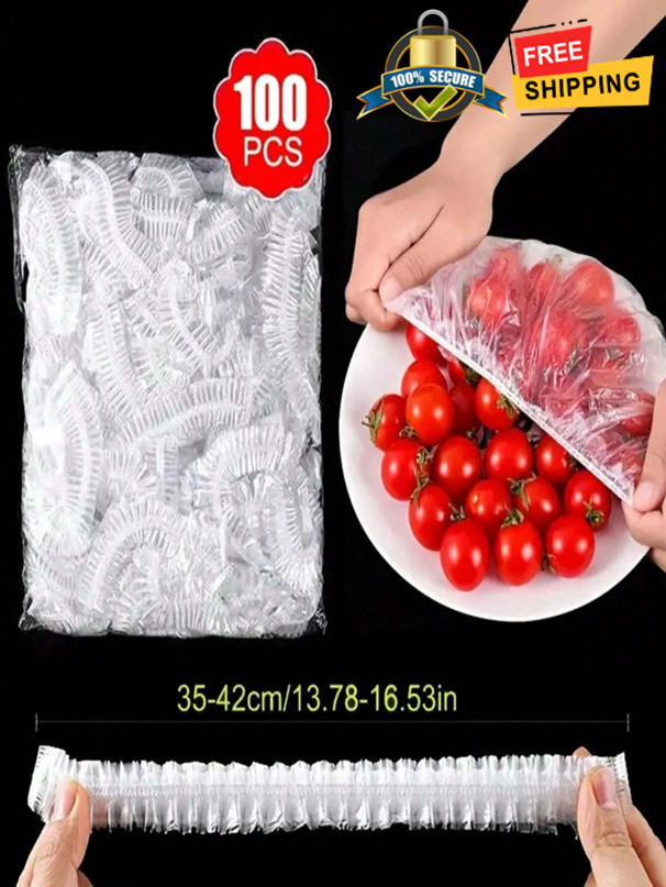 100Pcs Disposable Plastic Wrap Covers for Food Storage & Freshness gallery
