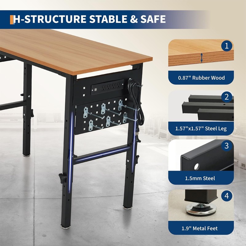 48" Adjustable Height Workbench ,2200LBS Load Heavy-Duty Work Bench Table Garage gallery