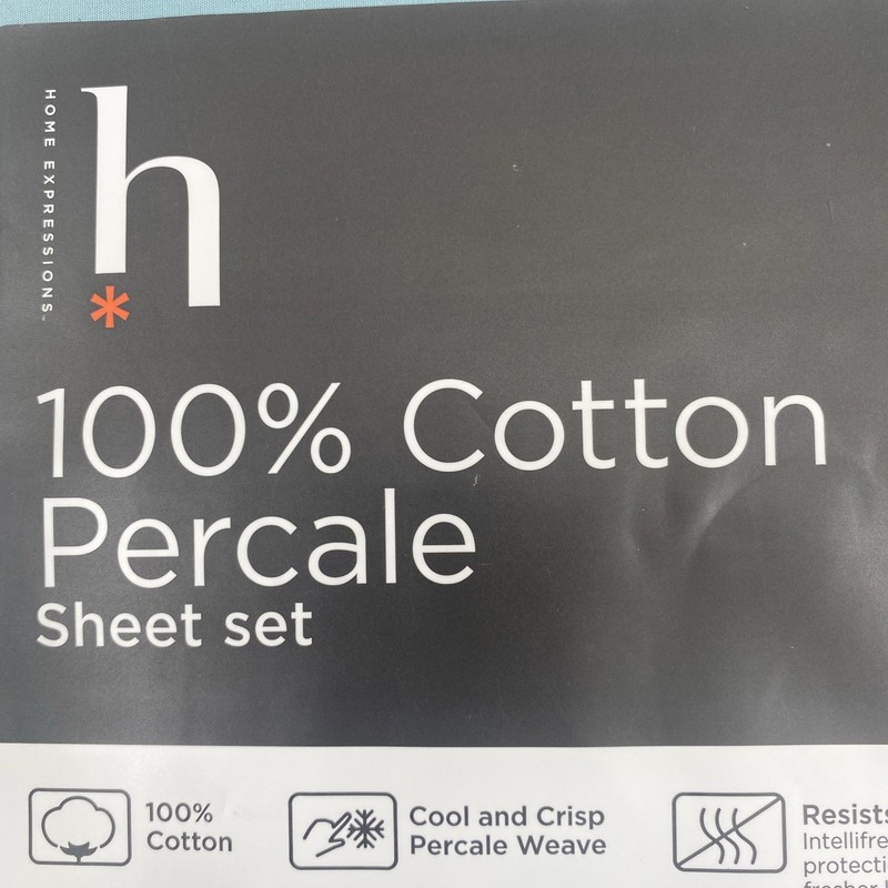 Home Expressions Sheet Set FULL Cameo Blue Cool Crisp 100% Cotton Percale gallery