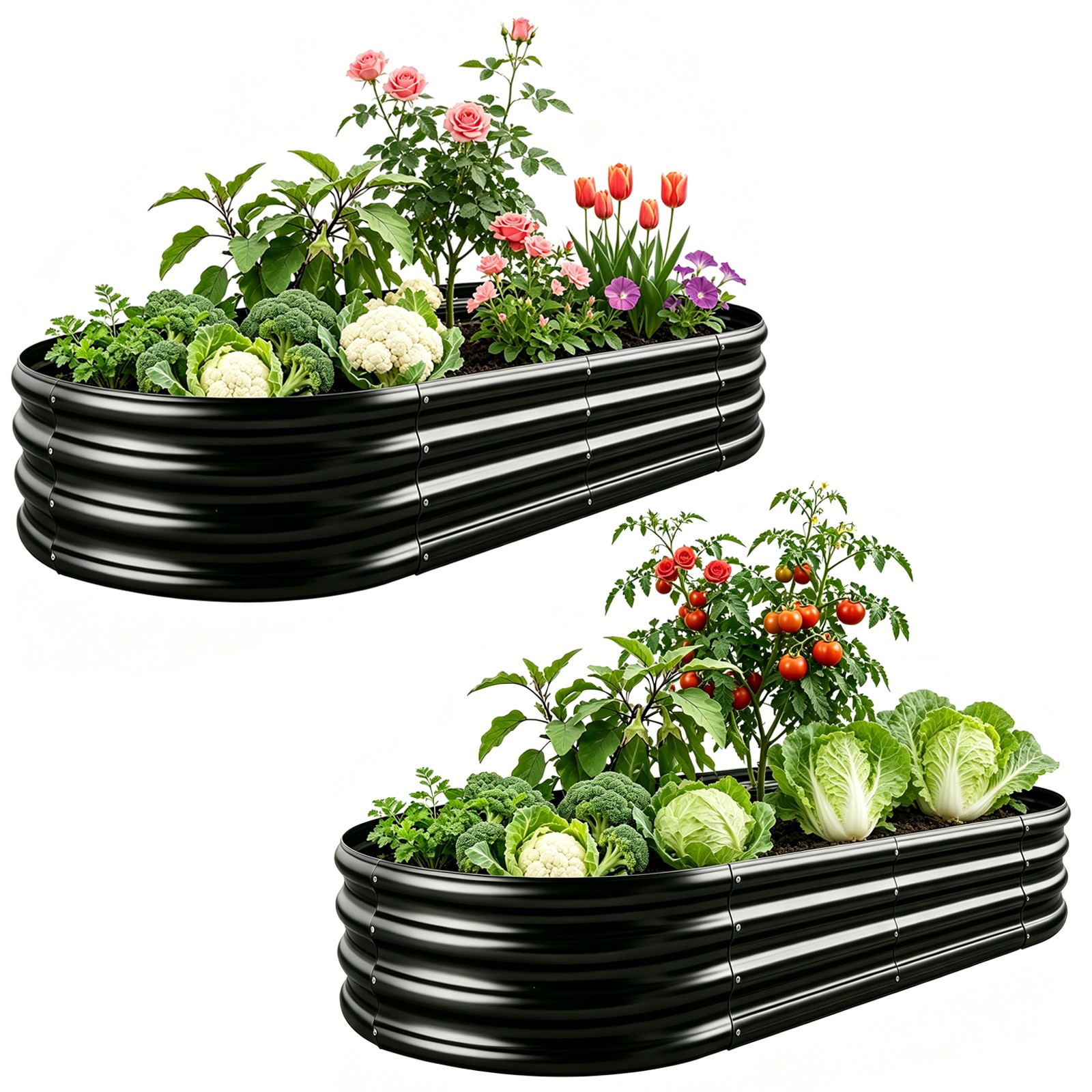 2 Pack Galvanized Raised Garden Bed Kit Oval Metal Planter Boxes Outdoor gallery