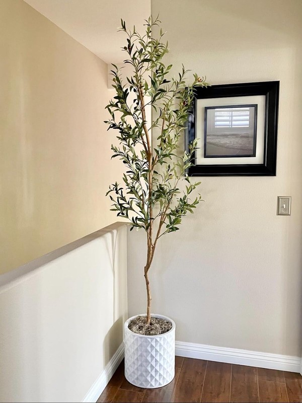 7ft Olive Minimalist Artificial Tree with Natural Trunk Home Decor. Retail $149 gallery