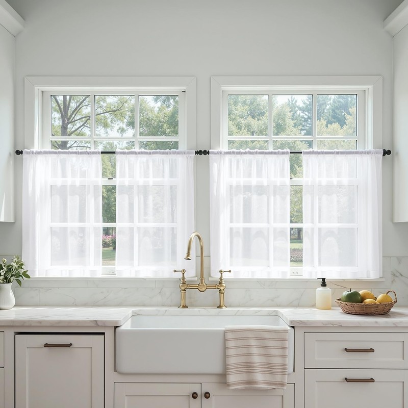 Sheer Light Filtering Cafe Curtains 36" Long, 4 Panels, Rod Pocket for Kitchen W gallery