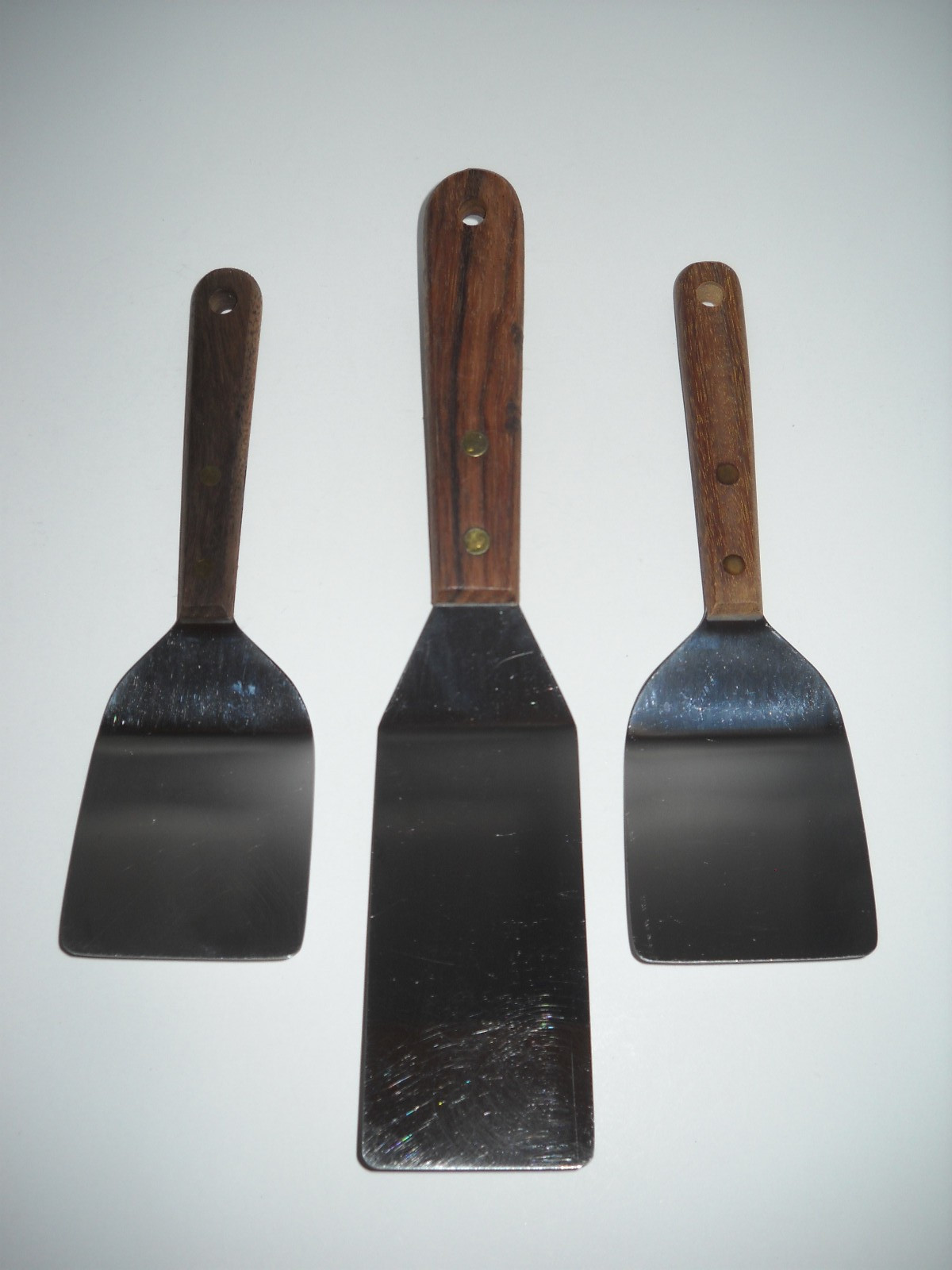 3 - Norpro Spatulas 8" (2), 10"(1) Stainless Steel, Wood Handles, as Shown, GUC gallery