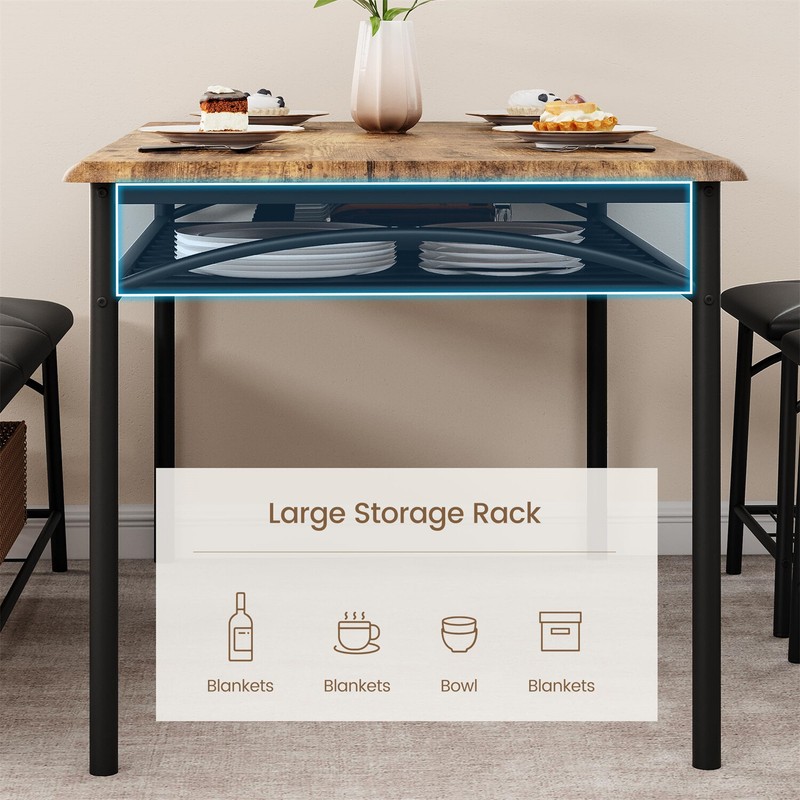 ☑️Kitchen Table Set for 4 Dining Table with Bench and 2 Square Stools Storage gallery