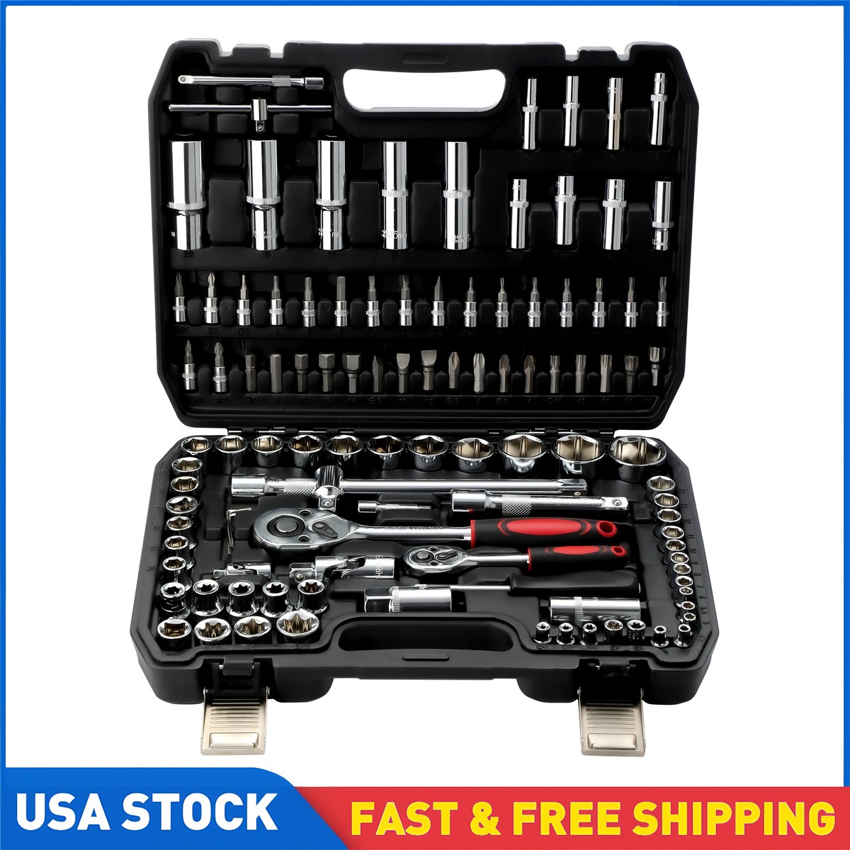 108Pcs Mechanics Tool Set Kit 6-Point Socket Ratchet Wrench Set Repair 6-Point gallery