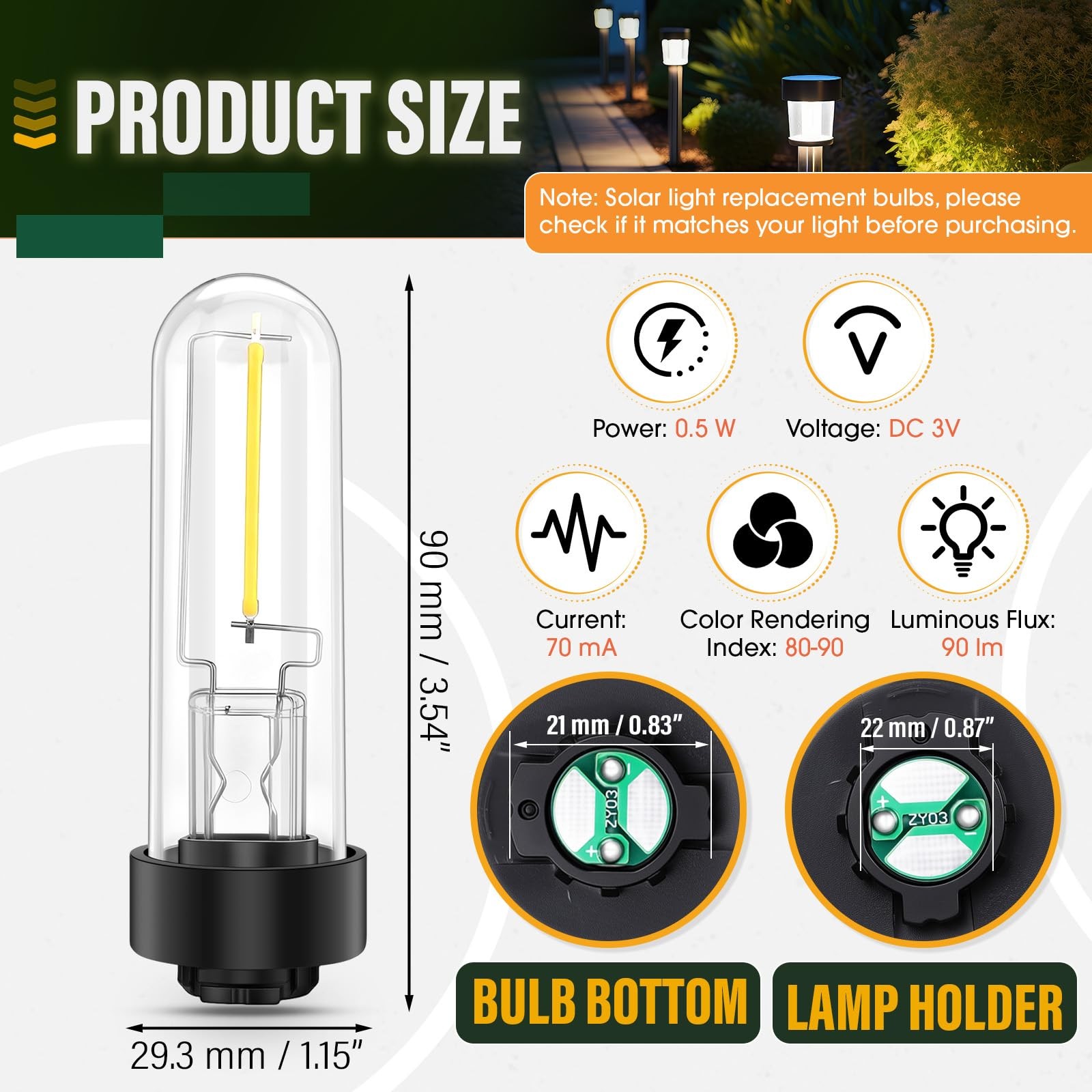 4 Pack Solar Light Replacement Bulbs Warm White 3000k 0.5w DC 3v Solar Bulbs ... gallery