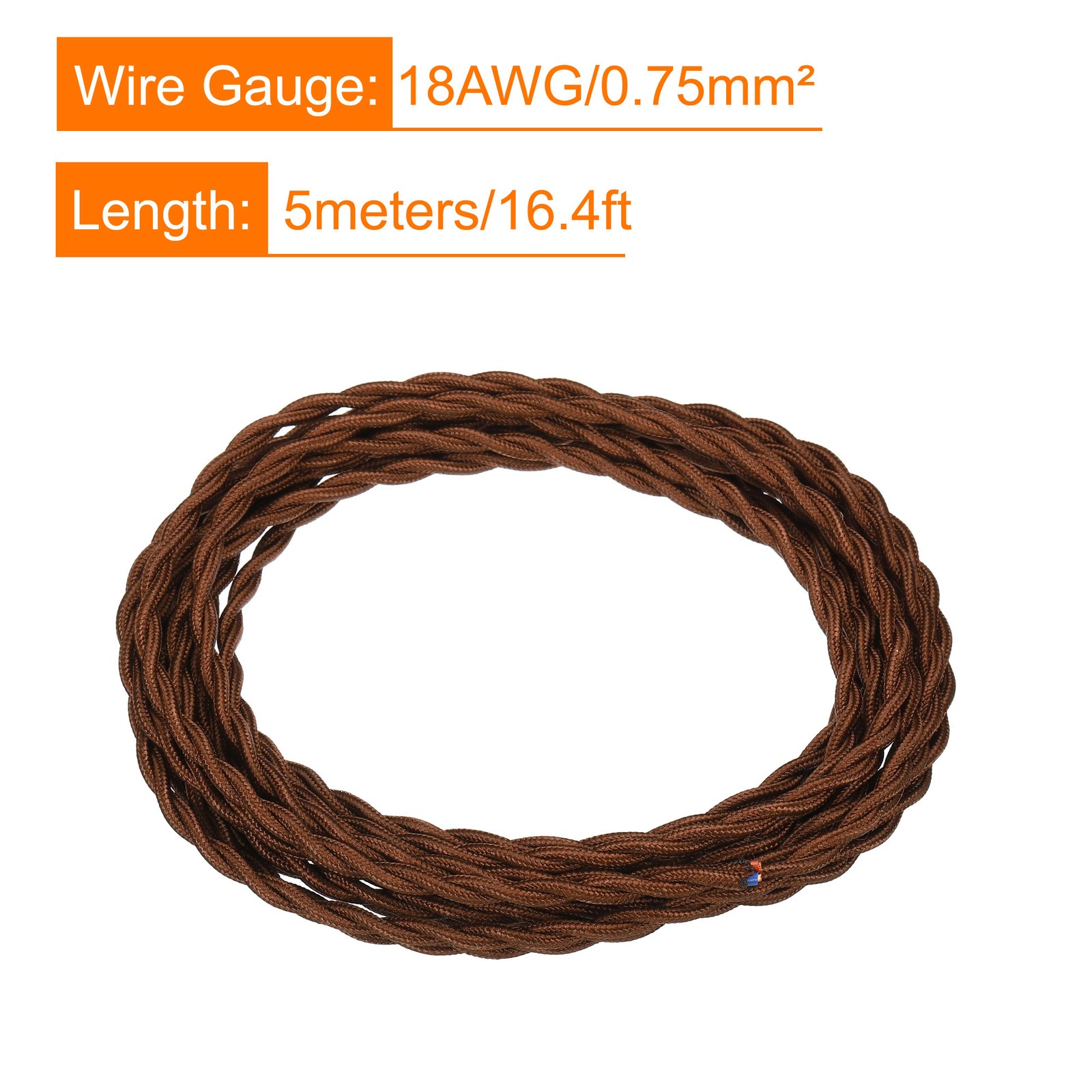 Twisted Cloth Covered Wire 2 Core 18AWG 5m/16.4ft,Electrical Cable,Brown gallery