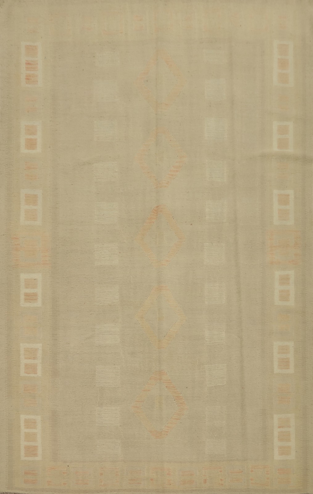 Neutral Toned Kilim Handwoven Reversible Rug 7x10 with Geometric Pattern Accents gallery